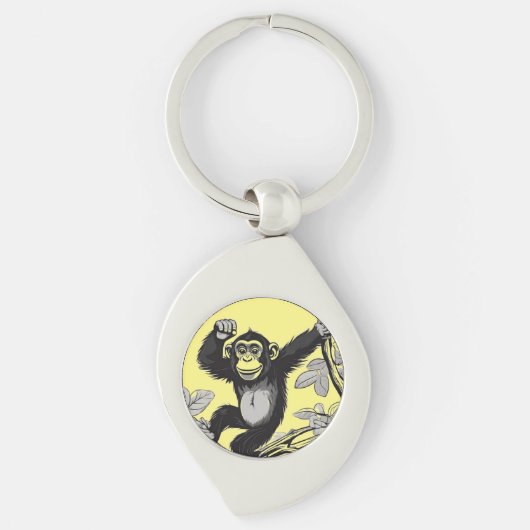 枝の上の可愛いチンパンジー キーホルダー (正面)