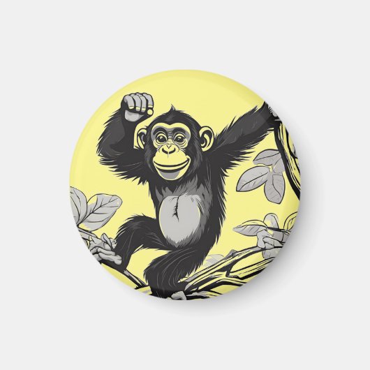 枝の上の可愛いチンパンジー マグネット (正面)