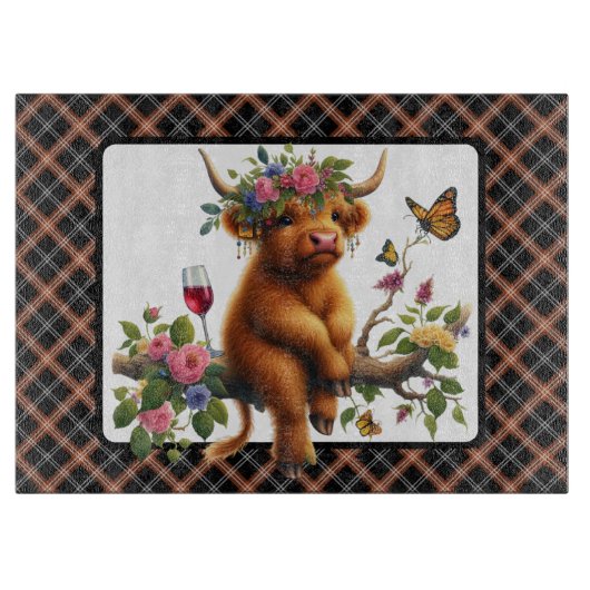 枝の上の高地の牛 カッティングボード (正面)