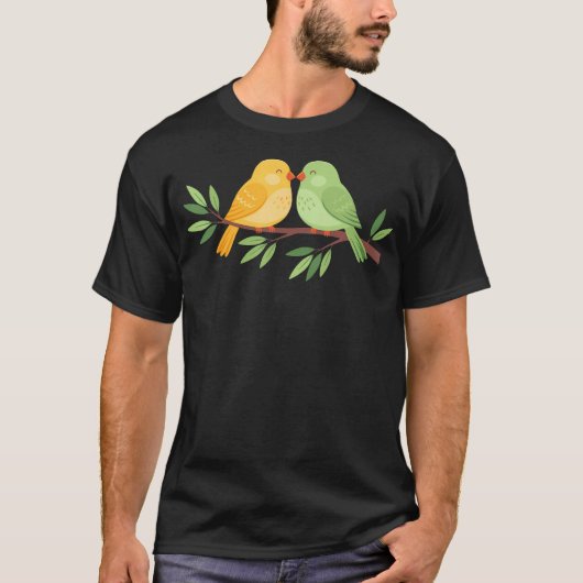 枝の上の2羽の鳥 鳥見 鳥ウォッチング Tシャツ (正面)