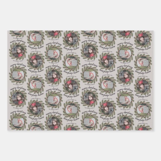 枝の付いた写真2つお洒落メリークリスマス ラッピングペーパーシート (正面)