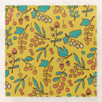 枝の果実、シームレスな自然パターン。 ガラスコースター