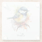 枝の水色に座ったかわいいブルーティット ガラスコースター (裏面)