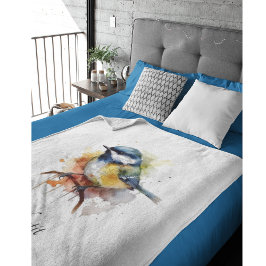 枝の水色に座ったかわいいブルーティット フリースブランケット