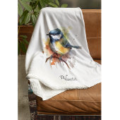 枝の水色に座ったかわいいブルーティット フリースブランケット