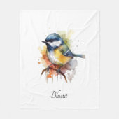 枝の水色に座ったかわいいブルーティット フリースブランケット (正面)