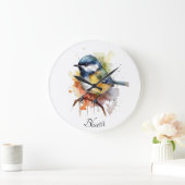 枝の水色に座ったかわいいブルーティット ラージ壁時計 (ホーム)