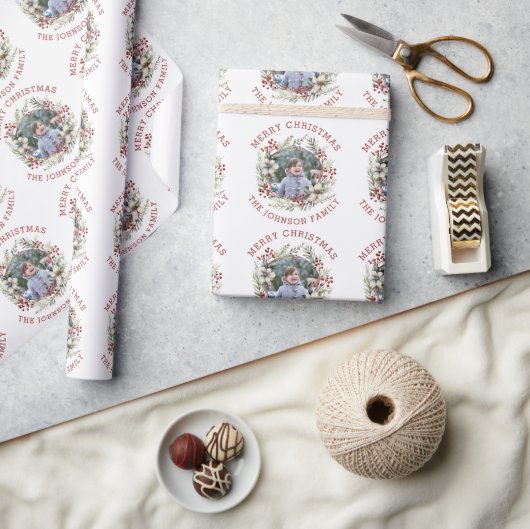 枝の白い花と果実の写真クリスマス ラッピングペーパー (クラフト)