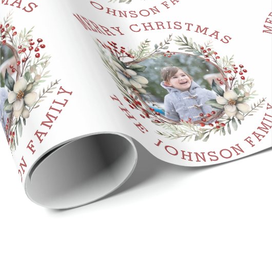 枝の白い花と果実の写真クリスマス ラッピングペーパー (ロールコーナー)