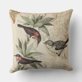 枝の緑の葉を持つ鳥のスケッチ クッション (裏面)