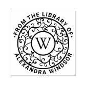 枝の繊細な装飾が施された名前のイニシャルが入った本のライブラリー セルフインキングスタンプ (デザイン)