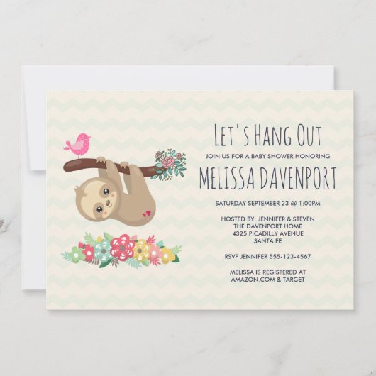 枝の赤ちゃんぶら下がったシャワーからかわいい茶色のナマケモノ 招待状 (正面)