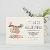 枝の赤ちゃんぶら下がったシャワーからかわいい茶色のナマケモノ 招待状 (スタンド正面)