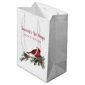 枝の（鳥）ショウジョウコウカンチョウに美しい赤いクリスマス ミディアムペーパーバッグ (裏面アングル)