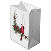 枝の（鳥）ショウジョウコウカンチョウに美しい赤いクリスマス ミディアムペーパーバッグ (正面アングル)