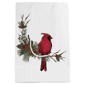 枝の（鳥）ショウジョウコウカンチョウに美しい赤いクリスマス ミディアムペーパーバッグ (裏面)
