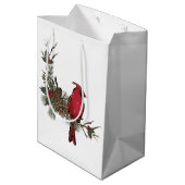 枝の（鳥）ショウジョウコウカンチョウに美しい赤いクリスマス ミディアムペーパーバッグ (裏面アングル)