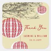 枝ぶら下がったに赤い提灯 スクエアシール (正面)