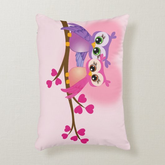 枝アクセントの枕の美しいカップルのフクロウ アクセントクッション (正面(垂直))