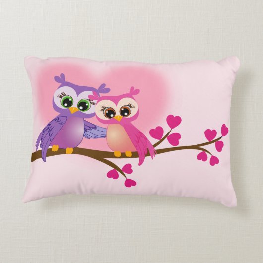 枝アクセントの枕の美しいカップルのフクロウ アクセントクッション (裏面)