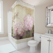 枝アジサイの歌の鳥によってはヴィンテージが開花します シャワーカーテン (インサイチュ)