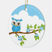 枝オーナメントのかわいいフクロウの男の子 セラミックオーナメント (左)