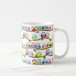枝カラフルにフクロウ コーヒーマグカップ