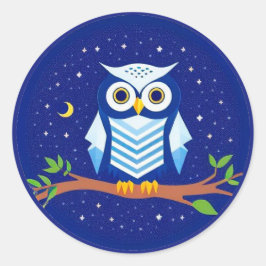 枝カラフルに止まった幾何学模様フクロウ ラウンドシール