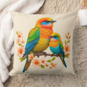 枝カラフルに止まる鳥 クッション (ブランケット)