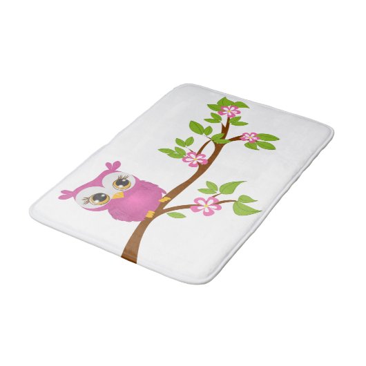 枝バス・マットのかわいいフクロウのピンク バスマット (アングル)
