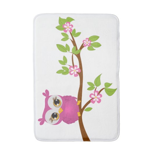 枝バス・マットのかわいいフクロウのピンク バスマット (正面縦)