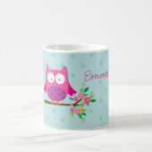 枝パーソナライズなマグのピンクのフクロウ コーヒーマグカップ (中央)