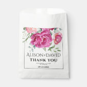 枝ピンクのバラの花とタイポグラフィ結婚の フェイバーバッグ (正面)