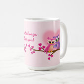 枝マグの美しいカップルのフクロウ コーヒーマグカップ (正面右)