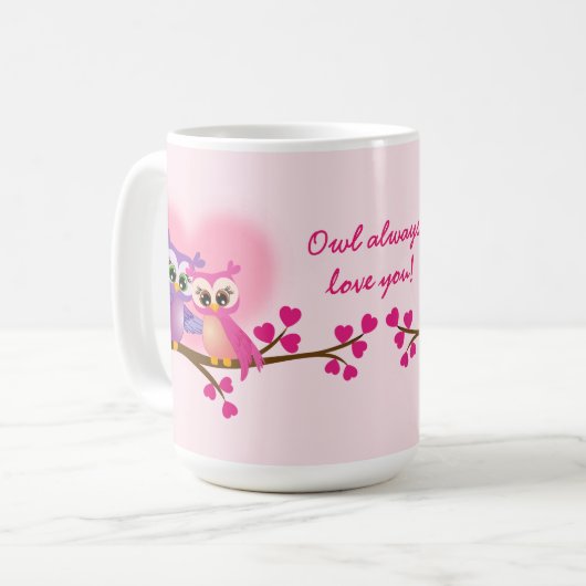 枝マグの美しいカップルのフクロウ コーヒーマグカップ (正面左)