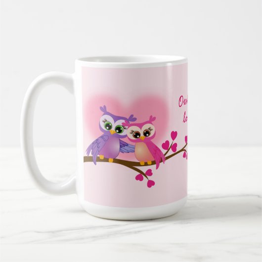枝マグの美しいカップルのフクロウ コーヒーマグカップ (左)