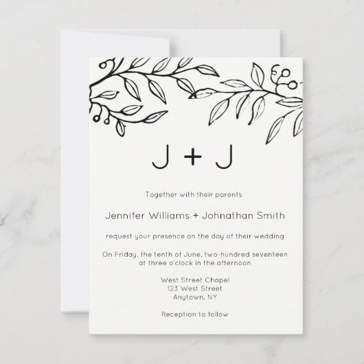 枝モダン結婚式招待状 招待状 (正面)