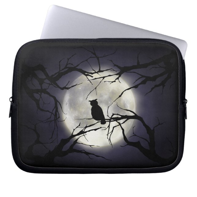 枝ラップトップスリーブの魔法の月のフクロウ ラップトップスリーブ (正面)