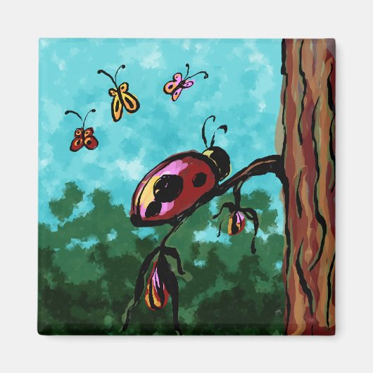 枝上のテントウムシの絵のマグネット マグネット (正面)