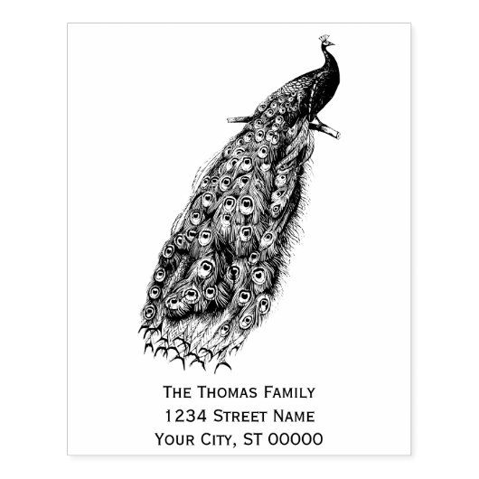 枝上の孔雀　差出人 ラバースタンプ (インプリント)