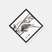 枝上の日本鳥 - 黒と白 スタンダードカクテルナプキン (角)