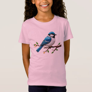 枝上の青いウグイスのイラスト Tシャツ