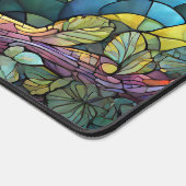 枝付きステンドグラスの夜型フクロウ デスクマット (コーナー)