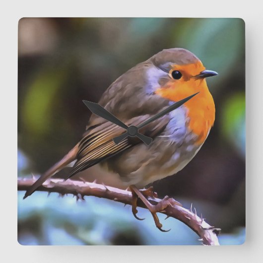 枝分かれした野生動物の芸術に没頭した太いロビン スクエア壁時計 (正面)