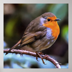 枝分かれした野生動物の芸術に没頭した太いロビン ポスター