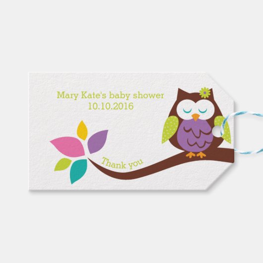 枝動物の可愛いフクロウ赤ちゃんシャワー誕生日 ギフトタグ (正面(横))