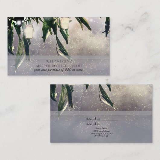 枝垂れ柳の木とメイソンの瓶は友人を参照 紹介カード (正面/裏面)