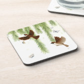枝垂れ柳の間の茶色の葉雀 コースター (左側)