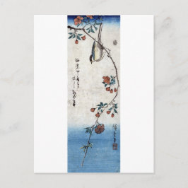 枝垂桜に鳥,広重鳥と除草さくらんぼ,広重,浮世絵 ポストカード
