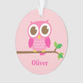 枝女の子部屋の装飾のかわいくガーリーなピンクのフクロウ オーナメント (正面)
